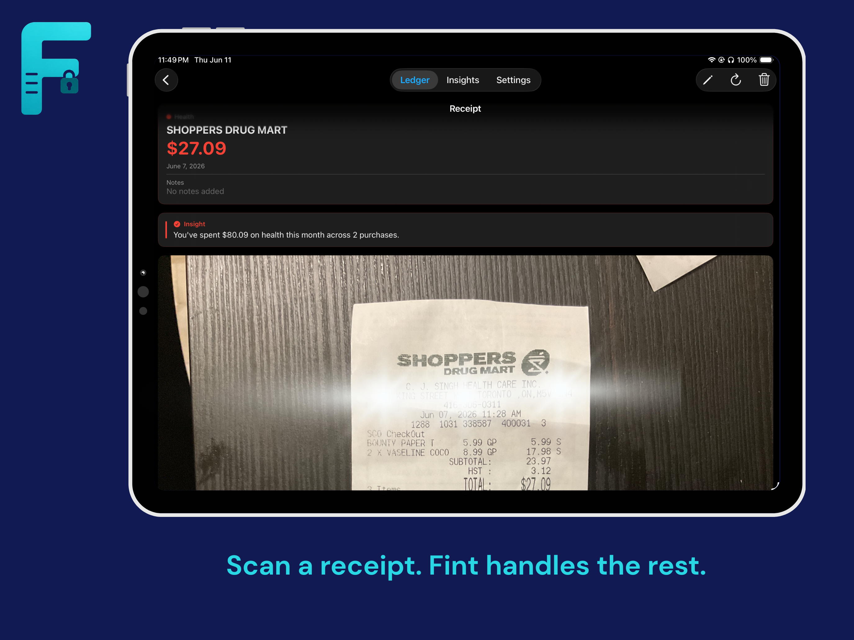 Receipt scanning on iPad
